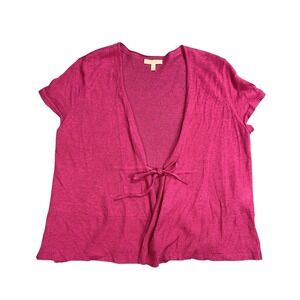 Eileen Fisher 100% Linen Tie Front Cardigan Short Sleeve Pink Medium